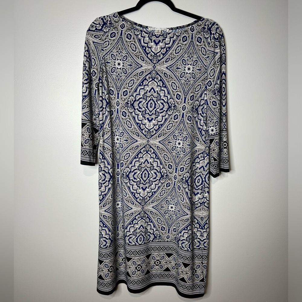Maggie London Women’s Blue White Printed Dress Size 10